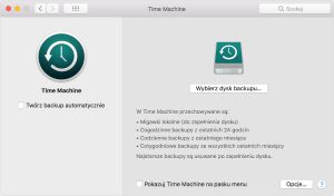 Tworzenie backupu komputera Mac przy użyciu aplikacji Time Machine